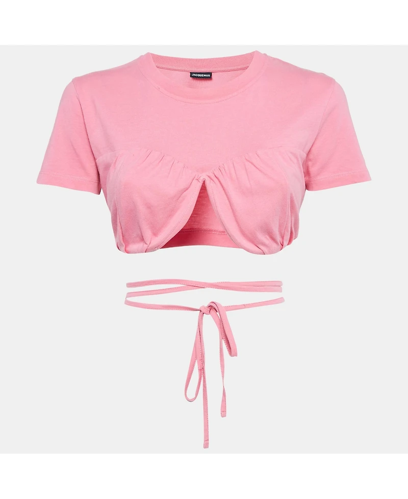 Pre-Owned Jacquemus Women's Pink Cotton Knit Underwired Lace-Up Baci Crop Top