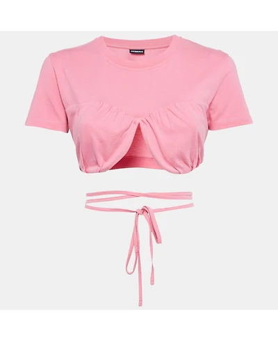 Pre-Owned Jacquemus Women's Pink Cotton Knit Underwired Lace-Up Baci Crop Top