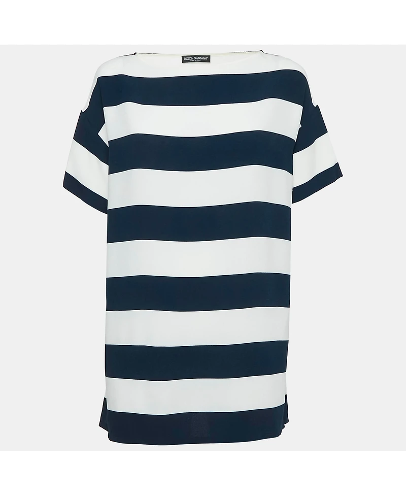 Pre-Owned Dolce & Gabbana Women's Blue/white Striped Crepe Oversized Top