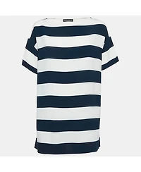 Pre-Owned Dolce & Gabbana Women's Blue/white Striped Crepe Oversized Top