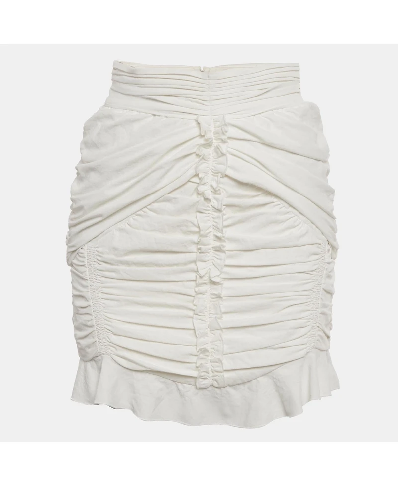 Pre-Owned Isabel Marant Women's White Crepe Ruched & Ruffle Mini Skirt