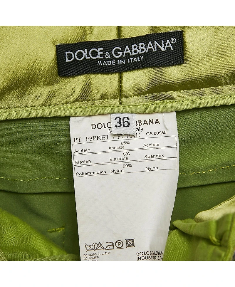 Pre-Owned Dolce & Gabbana Women's Green Satin Trousers