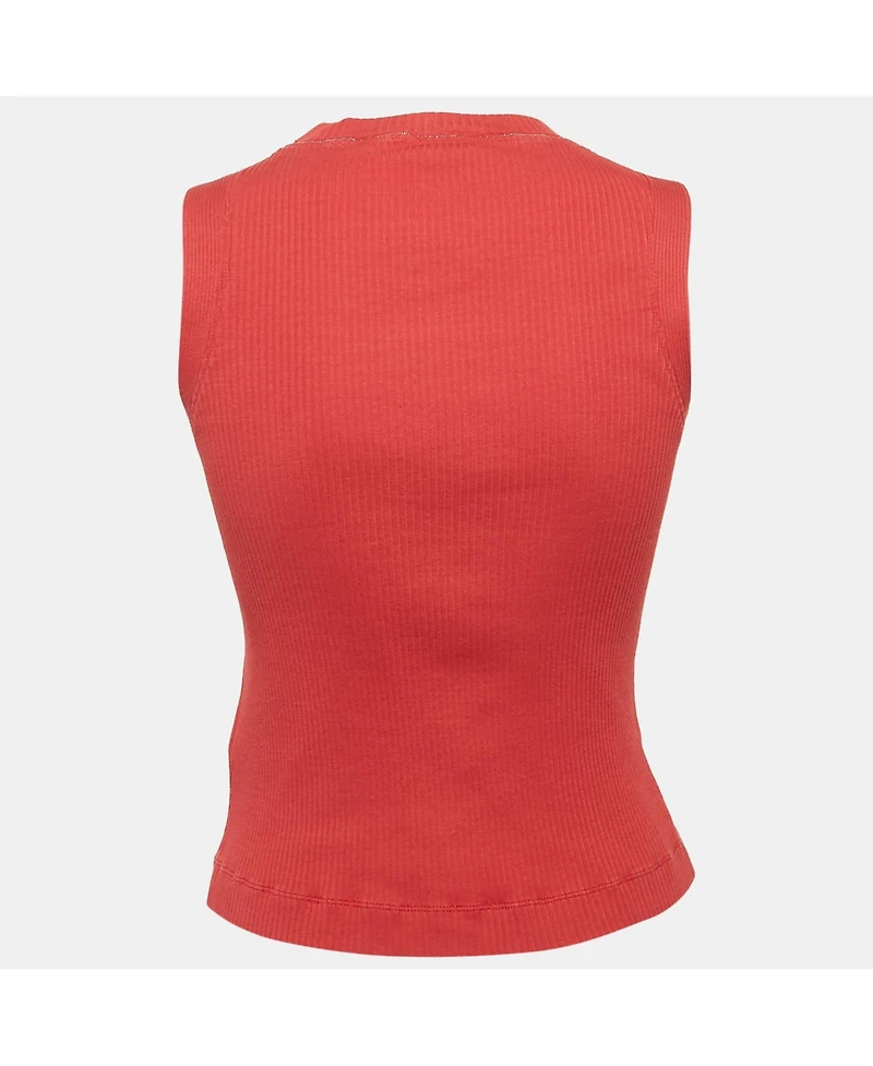 Pre-Owned Brunello Cucinelli Women's Red Rib Knit Monili Detail Tank Top