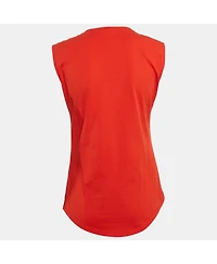 Pre-Owned Balmain Women's Orange Logo Print Jersey Button Detail Sleeveless T-Shirt