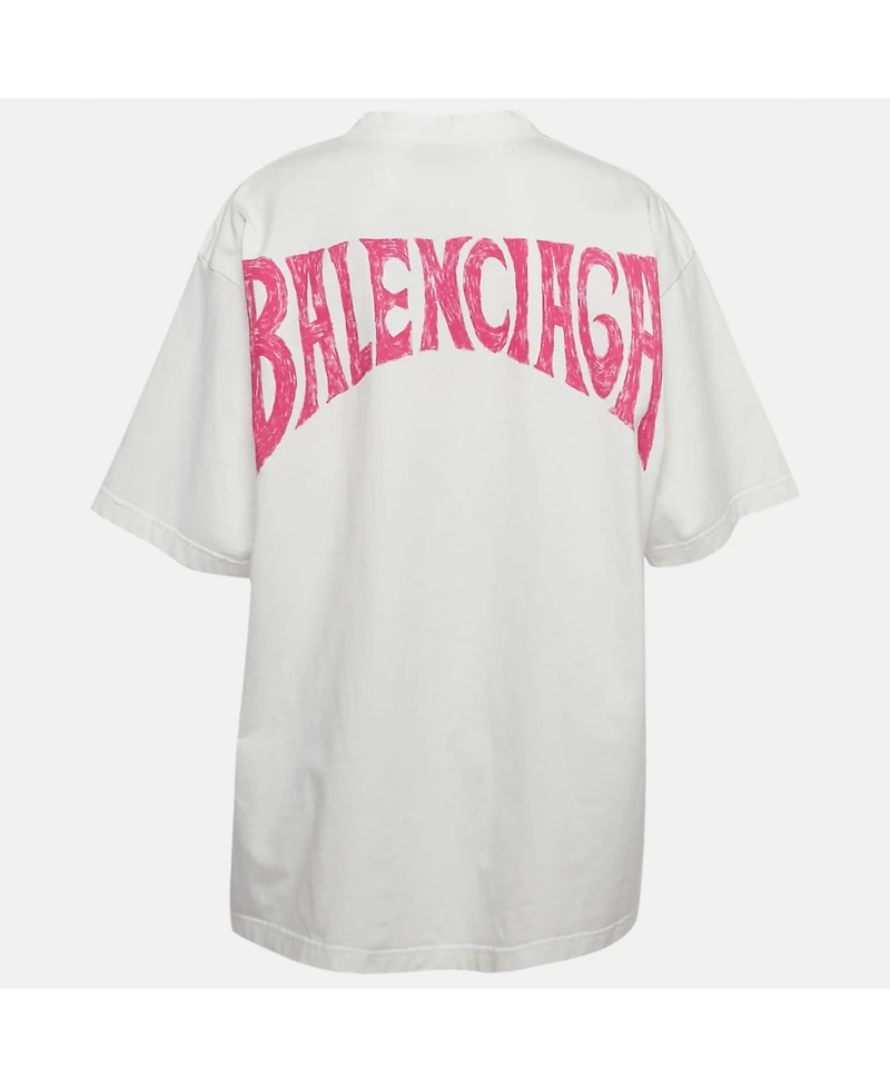 Pre-Owned Balenciaga Women's White Printed Cotton Crew Neck Oversized T-Shirt