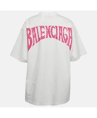Pre-Owned Balenciaga Women's White Printed Cotton Crew Neck Oversized T-Shirt