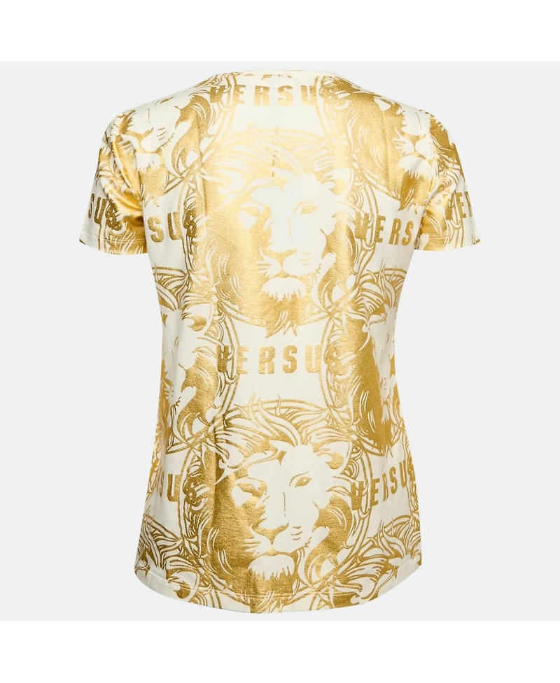 Pre-Owned Versace Women's Pre-Owned Versus Versace White Gold Print Cotton Crew Neck T-Shirt
