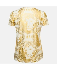 Pre-Owned Versace Women's Pre-Owned Versus Versace White Gold Print Cotton Crew Neck T-Shirt