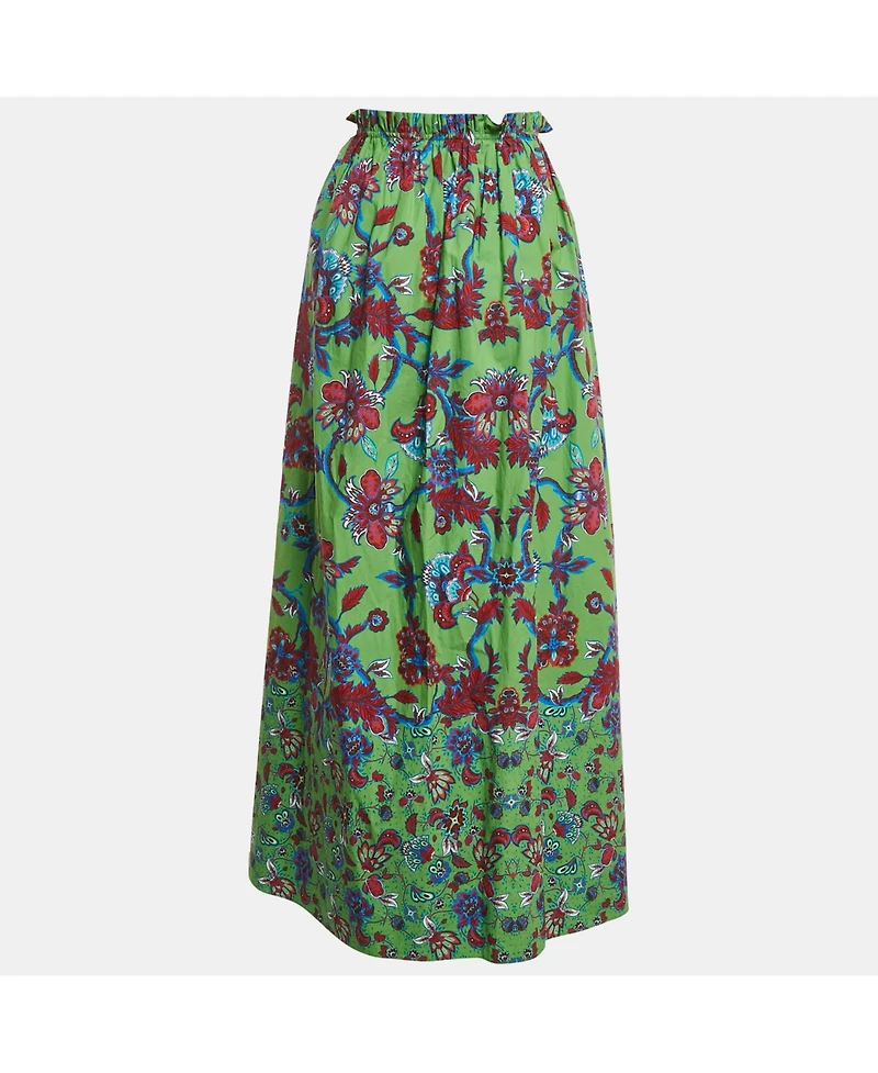 Pre-Owned Givenchy Women's Green Floral Printed Cotton Elastic Midi Skirt
