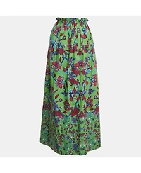 Pre-Owned Givenchy Women's Green Floral Printed Cotton Elastic Midi Skirt