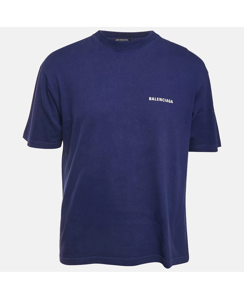 Pre-Owned Balenciaga Men's Unisex Blue Logo Print Jersey T-Shirt