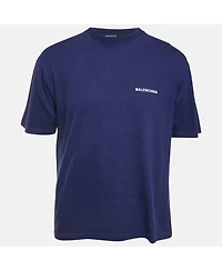Pre-Owned Balenciaga Men's Unisex Blue Logo Print Jersey T-Shirt