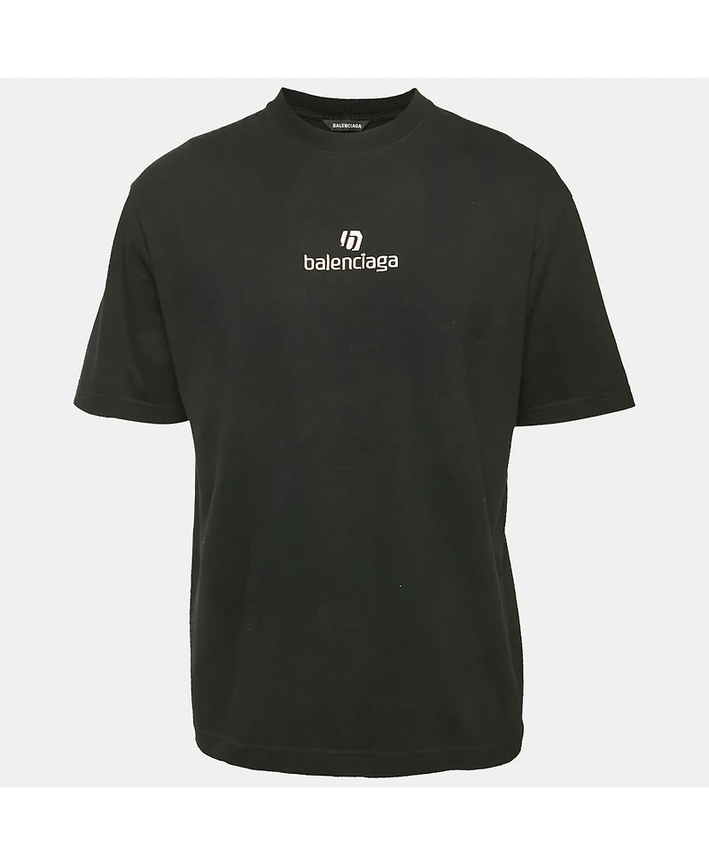 Pre-Owned Balenciaga Men's Black Cotton Knit Crew Neck T-Shirt