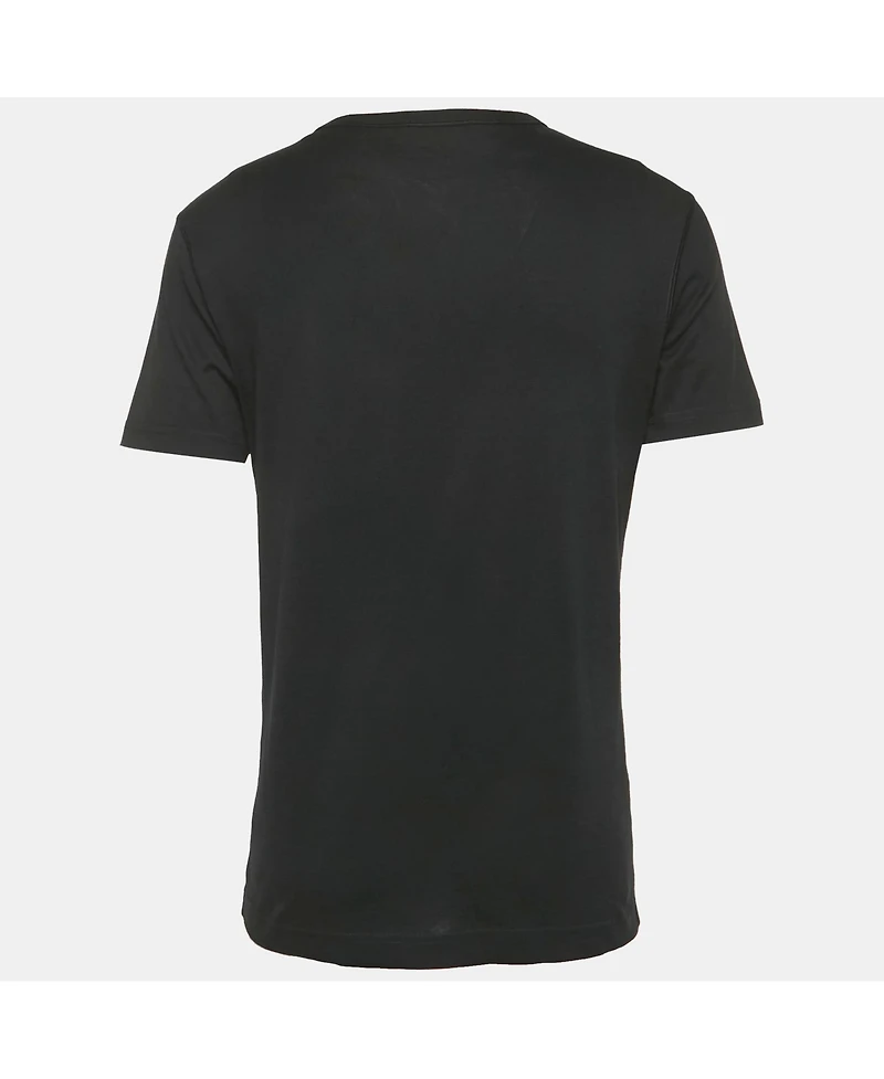 Pre-Owned Dolce & Gabbana Men's Black Cotton Logo Plaque Detail V-Neck T-Shirt