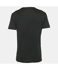 Pre-Owned Dolce & Gabbana Men's Black Cotton Logo Plaque Detail V-Neck T-Shirt