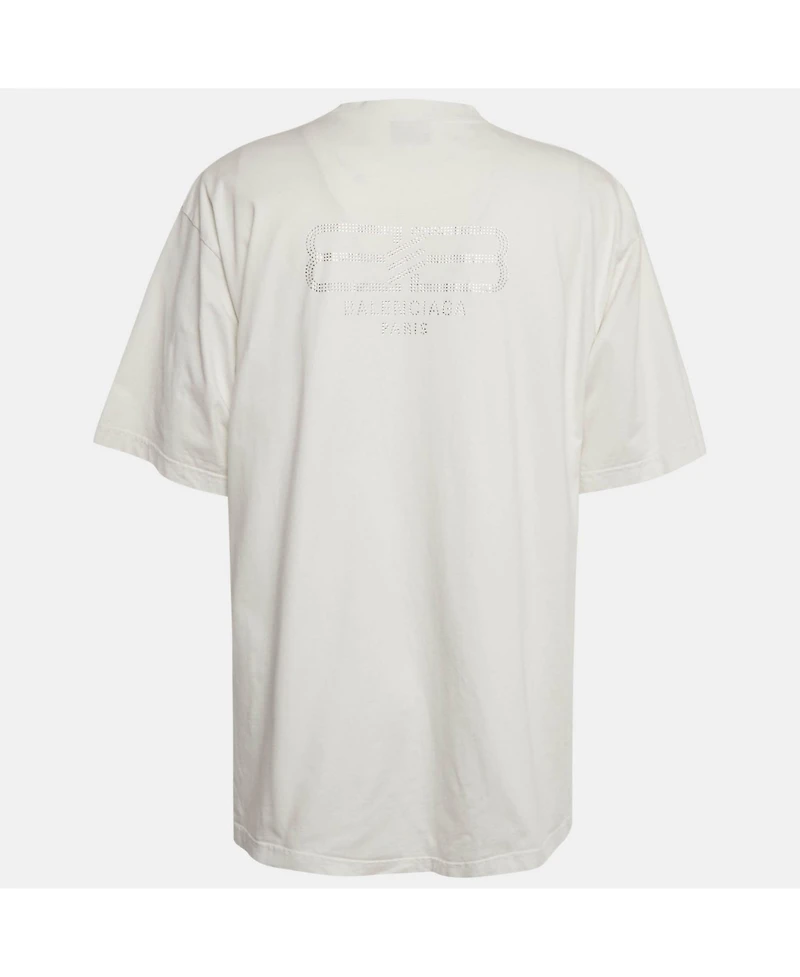 Pre-Owned Balenciaga Men's White Logo Embellished Cotton T-Shirt