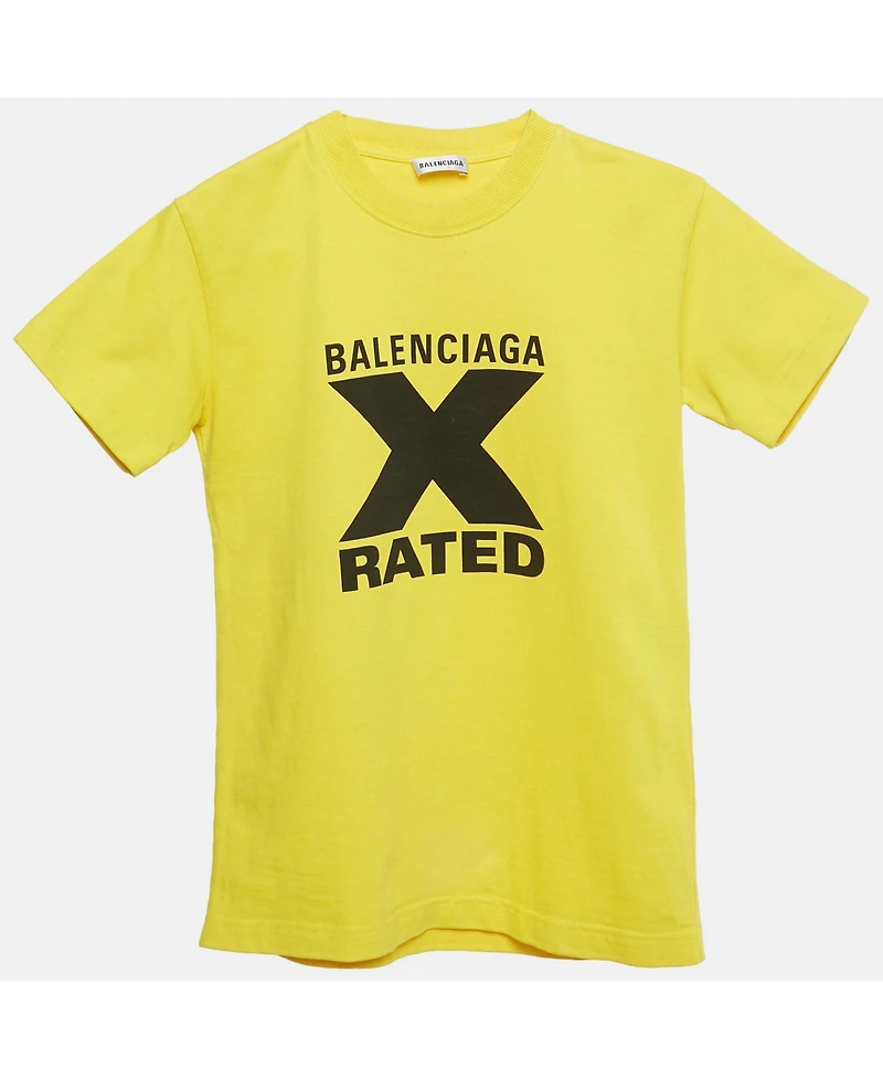 Pre-Owned Balenciaga Men's Yellow Logo Print Cotton Crewneck T-Shirt