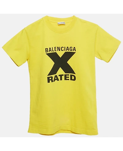 Pre-Owned Balenciaga Men's Yellow Logo Print Cotton Crewneck T-Shirt