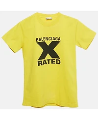 Pre-Owned Balenciaga Men's Yellow Logo Print Cotton Crewneck T-Shirt