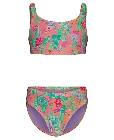Roxy Girls' 7-16 Floral Printed Swim Top and Bottom, 2-Piece Set