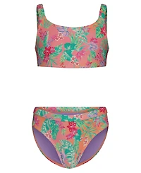 Roxy Girls' 7-16 Floral Printed Swim Top and Bottom, 2-Piece Set