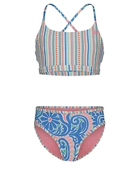 Roxy Girls' 7-16 Floral Printed Swim Top and Bottom, 2-Piece Set