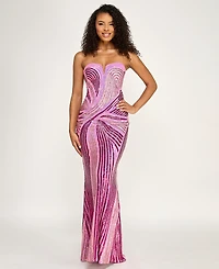 Say Yes Juniors' Swirl Strapless Sequined Dress