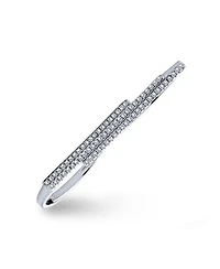 Bling Jewelry Boho Geometric Cz Cubic Zirconia Pave Double Sideway Bar Two Finger Ring Sterling Silver
