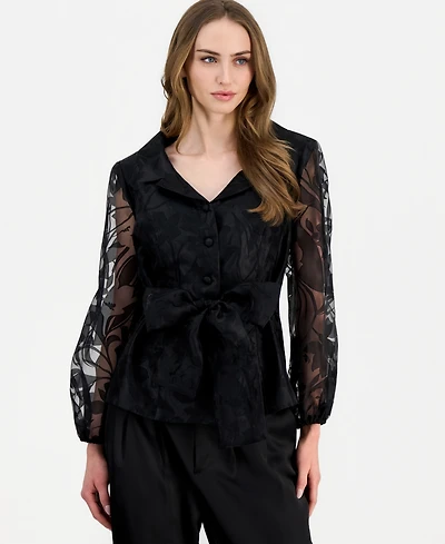 Alex Evenings Women's Organza Collared Blouse