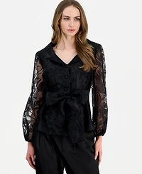 Alex Evenings Women's Organza Collared Blouse
