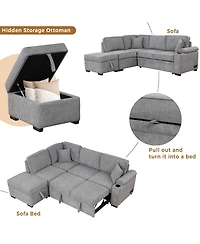 Boyel Living 84.75" Sleeper sofa Bed,2 1 Pull Out bed L Shape Couch with Storage Ottoman for Room,Bedroom and Small Apartment