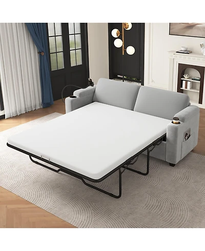 Boyel Living 72.8" Corduroy Sleeper Sofa Loveseat with Full Mattress, Two Usb Ports, Cup Holders, Side Pockets and a Phone Holder