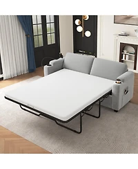 Boyel Living 72.8" Corduroy Sleeper Sofa Loveseat with Full Mattress, Two Usb Ports, Cup Holders, Side Pockets and a Phone Holder