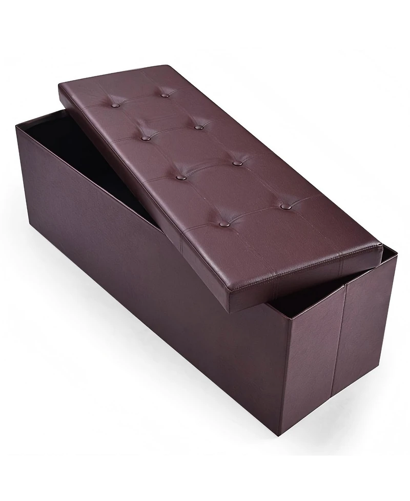 Boyel Living 45 Inch Foldable Storage Ottoman Bench Tufted Leather Large Storage Chest