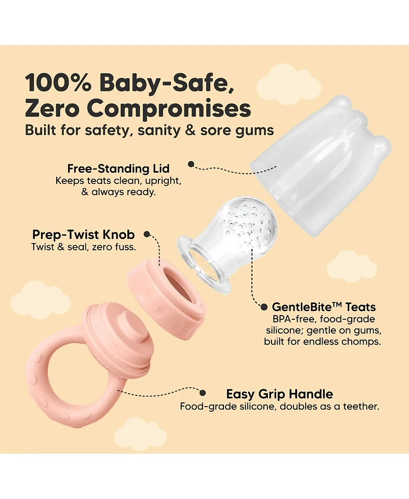 KeaBabies 2-Pack Prep Baby Food Feeder, Bpa-Free Silicone Fruit Feeder for Teething, 6-12 Months Blw Feeding Essentials