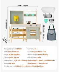 Mecale Mud Kitchen for Kids, Wooden Outdoor Playset, Pretend Kitchen with Stoves, Tank, Faucet, Storage Bag, Metal Baskets & Cookware