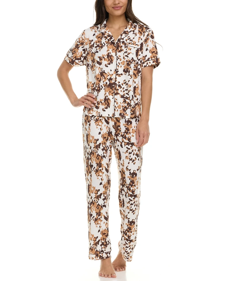 Flora by Nikrooz Women's Gabriella Printed Notch Collar and Long Pant Set