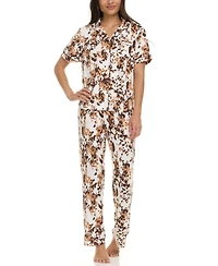 Flora by Nikrooz Women's Gabriella Printed Notch Collar and Long Pant Set