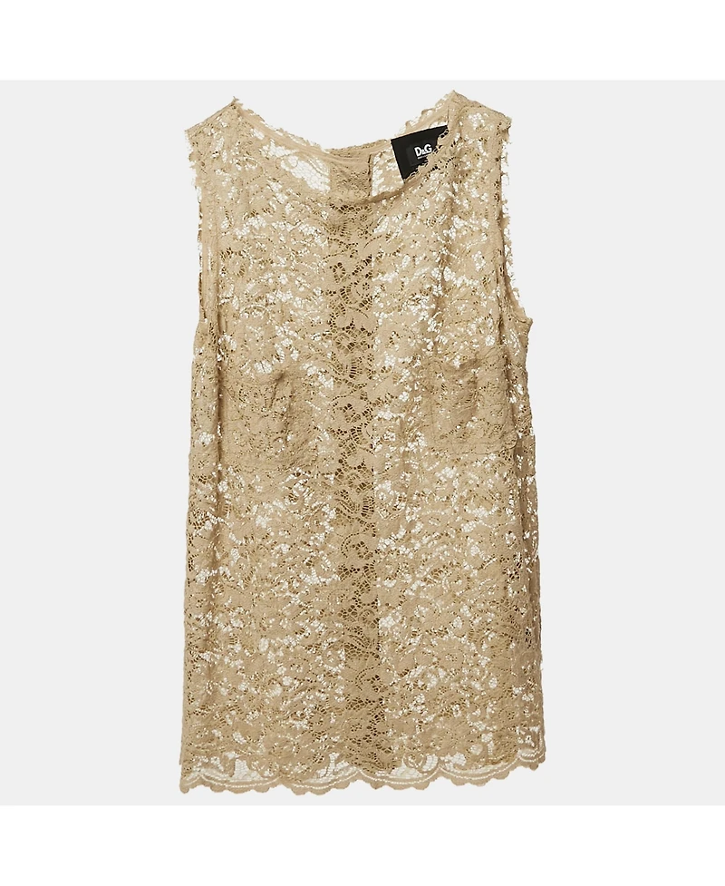 Pre-Owned Dolce & Gabbana Women's Pre-Owned D&g Beige Lace Sleeveless Sheer Top