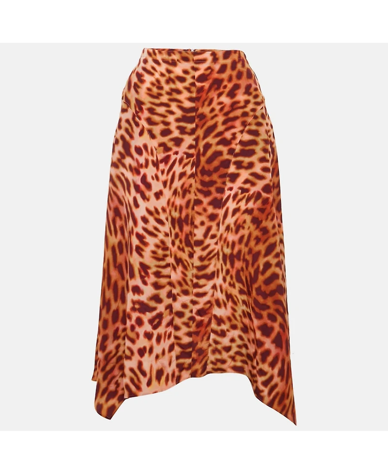 Pre-Owned Stella Mccartney Women's Pink/brown Leopard Print Silk Midi Skirt