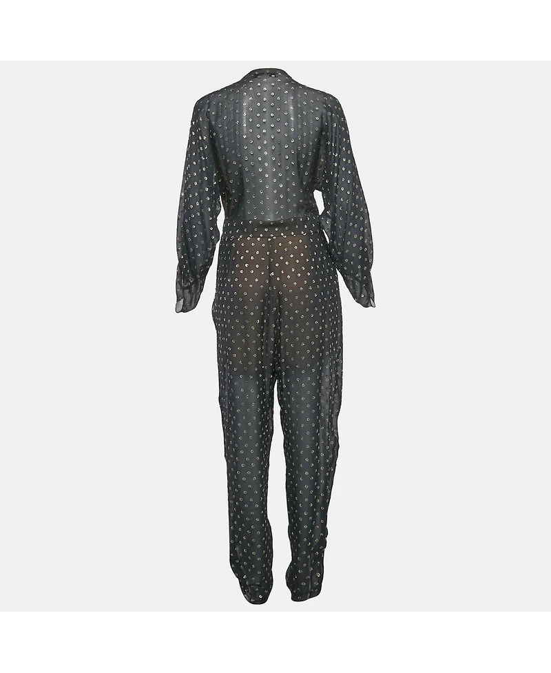 Pre-Owned Stella Mccartney Women's Navy Blue Silk Lurex Fil-Coupe Tie-Up Detail Jumpsuit