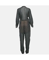 Pre-Owned Stella Mccartney Women's Navy Blue Silk Lurex Fil-Coupe Tie-Up Detail Jumpsuit