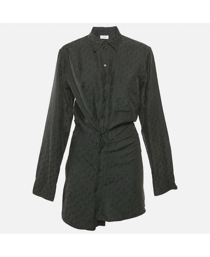 Pre-Owned Off-White Women's Black Logo Jacquard Cotton & Silk Asymmetric Shirt Dress