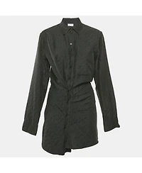 Pre-Owned Off-White Women's Black Logo Jacquard Cotton & Silk Asymmetric Shirt Dress