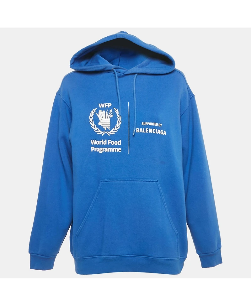 Pre-Owned Balenciaga Women's Blue World Food Programme Logo Print Cotton Hoodie