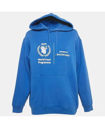 Pre-Owned Balenciaga Women's Blue World Food Programme Logo Print Cotton Hoodie