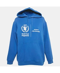 Pre-Owned Balenciaga Women's Blue World Food Programme Logo Print Cotton Hoodie