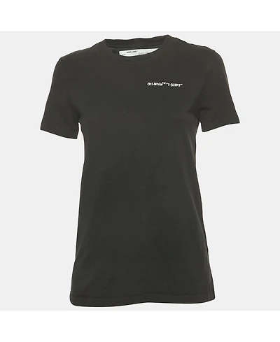 Pre-Owned Off-White Women's Black Logo Embroidered Jersey Crew Neck T-Shirt