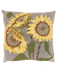 Saro Lifestyle Embroidered Sunflower Down Filled Decorative Pillow, 20" x 20"