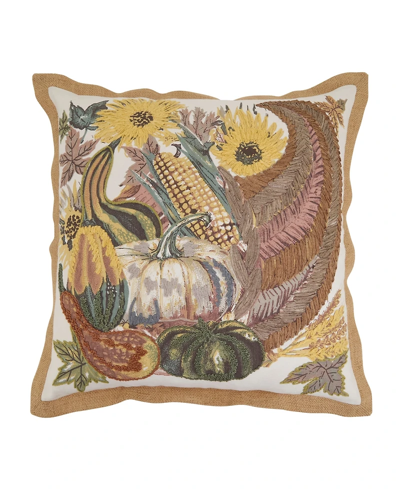 Saro Lifestyle Embroidered Cornucopia Poly Filled Decorative Pillow, 20" x 20"